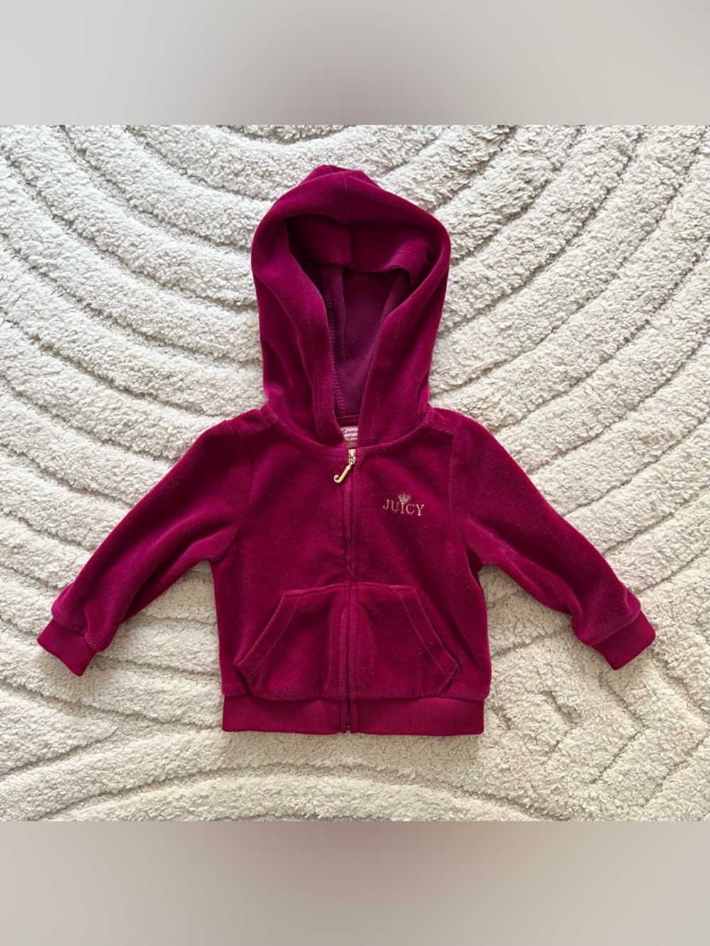 Juicy Couture 9-12 Month Magenta Velour Zip-Up Hoodie
